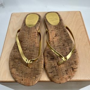 J. Litvack Gold Lthr & Cork Sandals 8